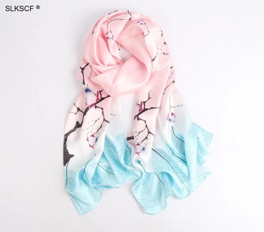Scarves [SLKSCF] 180X55CM Fashion Georgette Silk Capes Floral Scarf Real Female