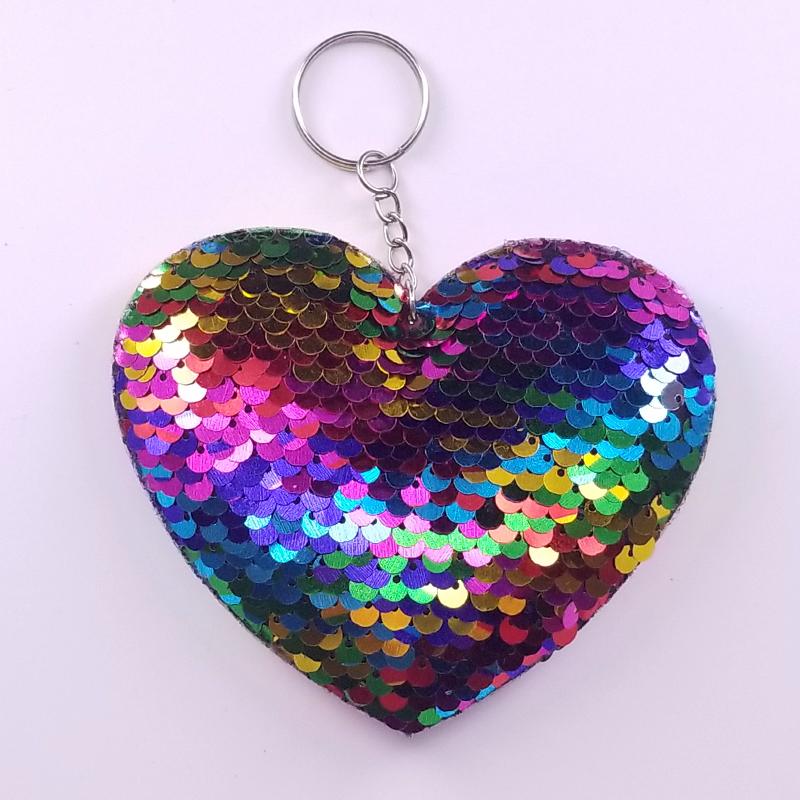 Keychains Sequin Heart Keychain Glitter Pompom Keyrings Women Bags Decorative Pendant Charms Car Keys Phone Accessories Fashion Mum Gifts