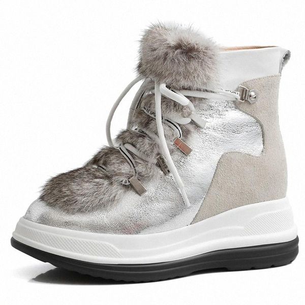 Dilalula Women Wool Ankle Boots Winter Warm Short Genuine Leather Office Height Increasing Platform i77c#