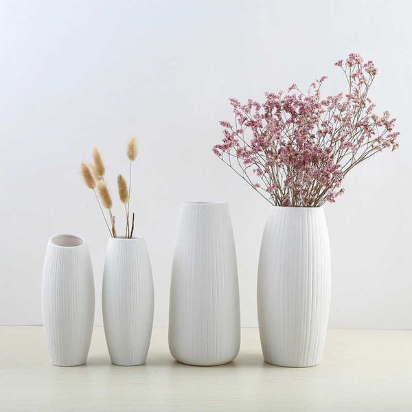 Vase Decor European Simple White Ceramic Vase Nordic Home Flower Arrangement Modern Vases Creative House Living Room Decorations 210623