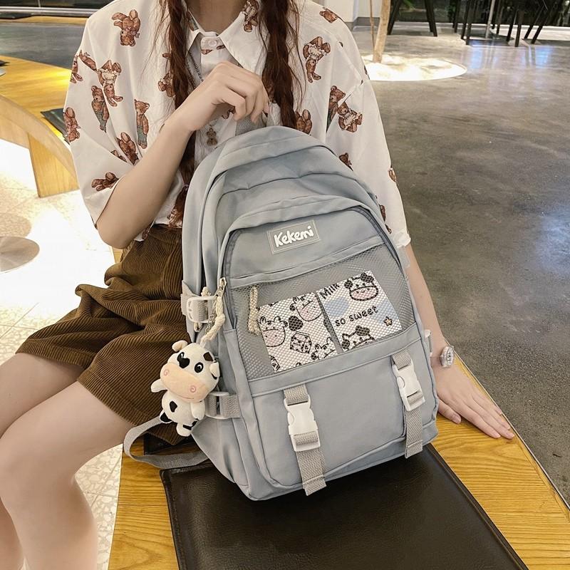 School Bags Cute Cow Doll Women&#039;s Backpack All-match Nylon Waterproof Student Bag Large Capacity Solid Color Travel Backpacks