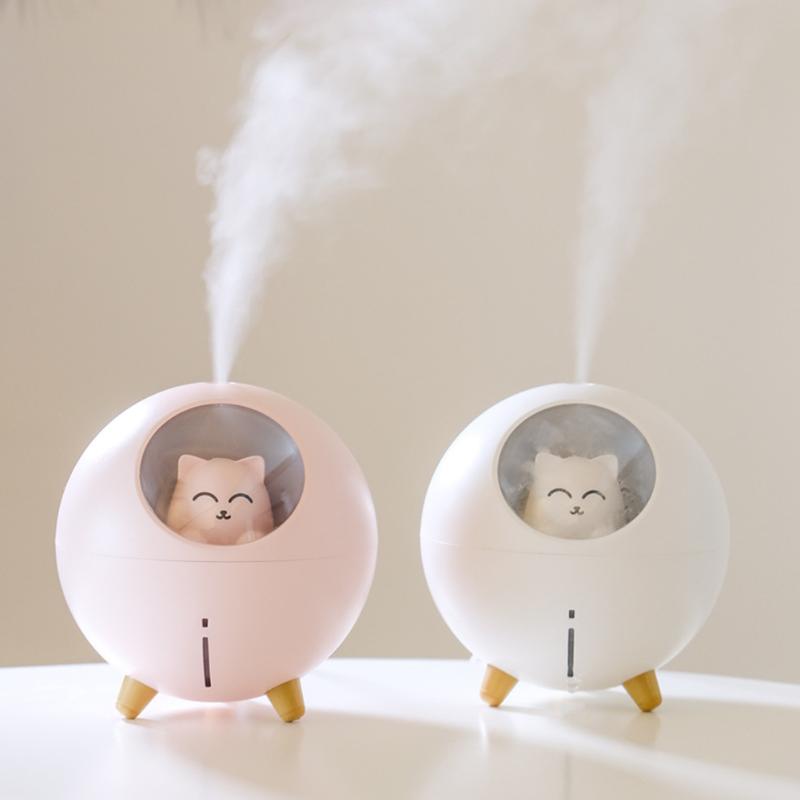 Humidifiers Household Aromatherapy Spray Desktop Air Humidifier Cute Pet Planet Cat LED Night Light Ultrasonic Aroma Essential Oil Diffuser