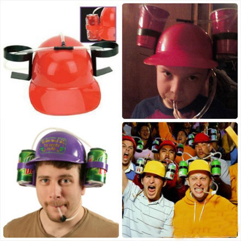 Party Hats 1 Pcs Beverage Helmet Lazy Hand Free Drinking Straws Beer Cola Coke Soda Miner Hat Holder Cap Cool Unique Props
