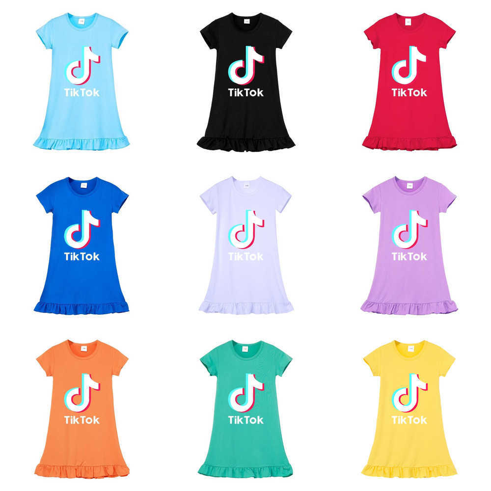 INS Tiktok Children&#039;s Skirt Summer Girls Short Sleeve Candy Colors Princess Dresses Tik Tok Casual Fashion Baby Kids Skirt 110-170c