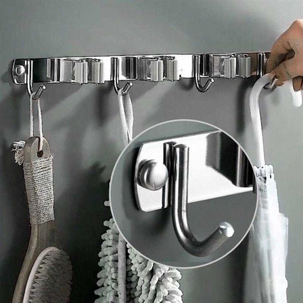 Multifunctional Broom Holder Practical Clip Mop Organizer Wall Mount Hook Stainless Steel Storage Space Saving Hanger For Home 210705