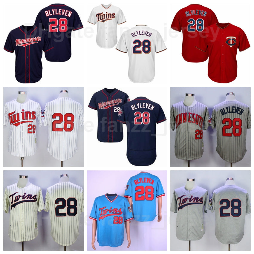 Baseball 28 Bert Blyleven Vintage Jersey Team Retire All Stitched Navy Blue White Red Grey Beige Color Flexbase Cool Base Cooperstown 1969 1970 1987