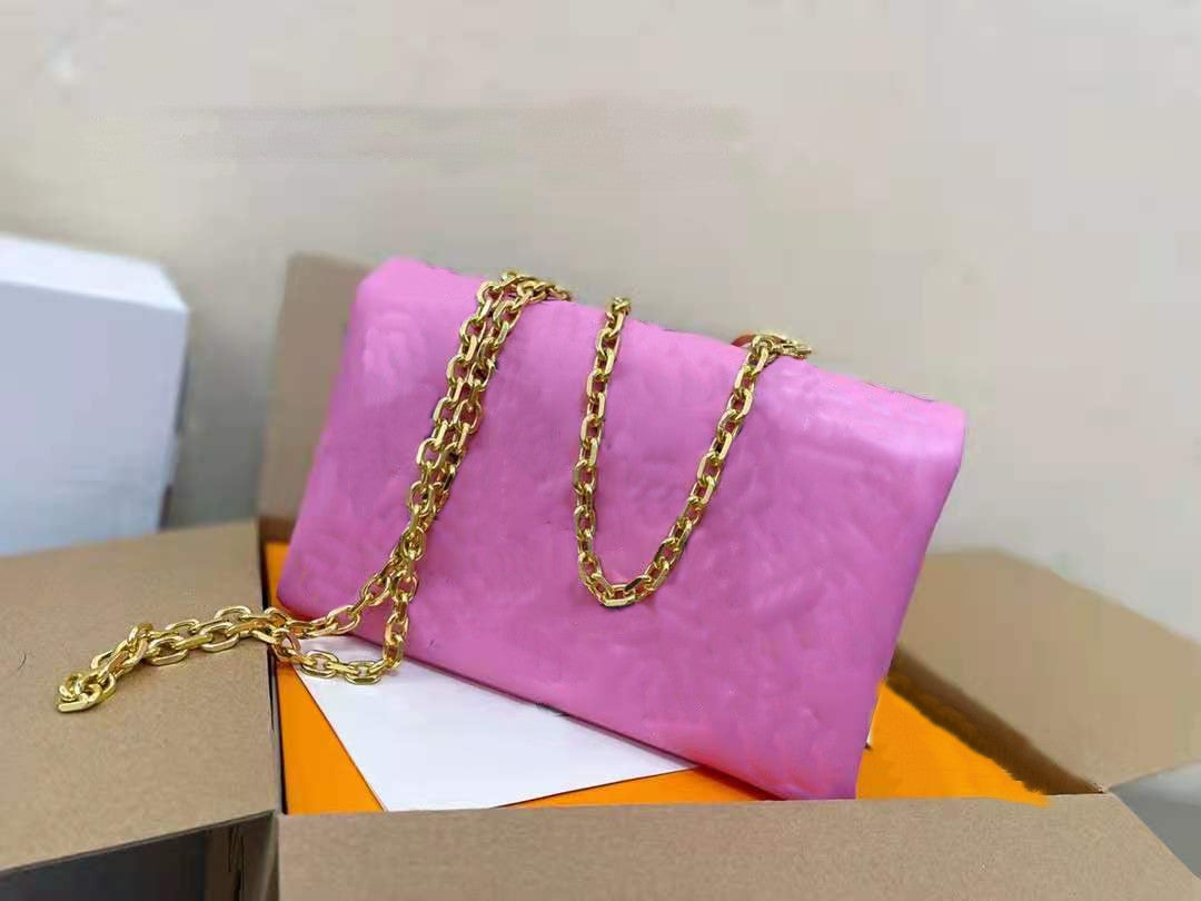 Women&#039;s Bag Girls Women Genuine Leather Purses Handbags Shoulderbag Handbag Shoulder Woman Bags Chain Inclined Embossment Candy Colors