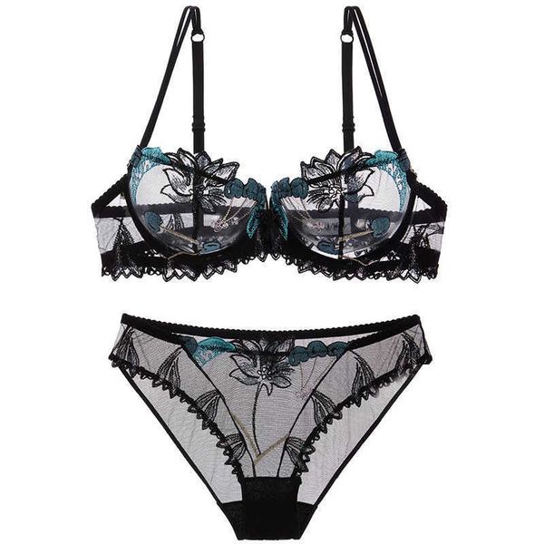 Other Panties Womens Big Size Transparent Floral Embroidered Underwire Bra Panty Lingerie Ultra-thin Bra Set 32 34 36 38 B C D L4618