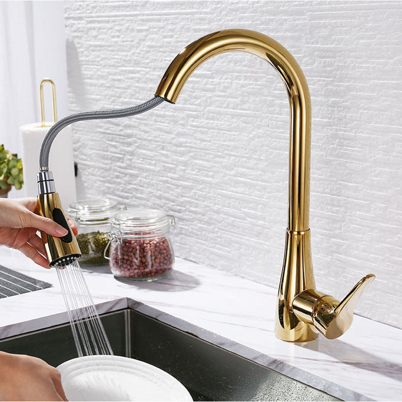 Kitchen Faucets Sekova Gold-rose Gold-chrome-black Plated Brass Faucet Single Handle Deck Mounted Rotation Sink Pull Out Water Mix
