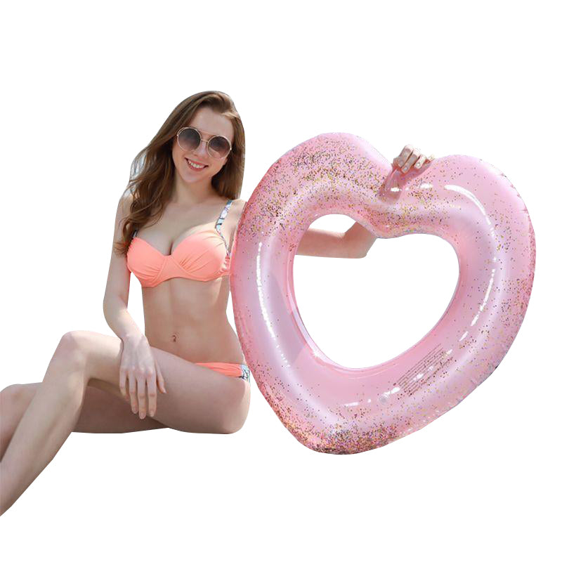 Beach Love Heart Inflatable Pool Rose Gold Glitter Swim Ring Swimming Tool Life Buoy floats For Adult