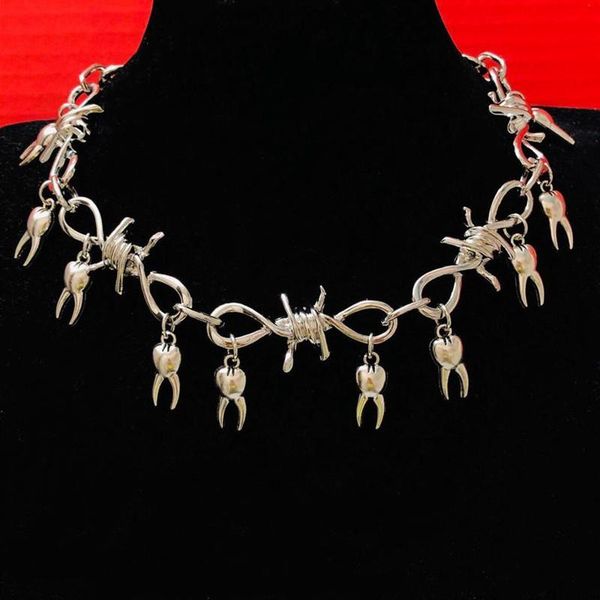 Chokers Chunky Tooth Choker, Rotten Teeth Fairy Barbed Wire Weird Jewelry, Goth Spike Punk Thorns Choker Gift