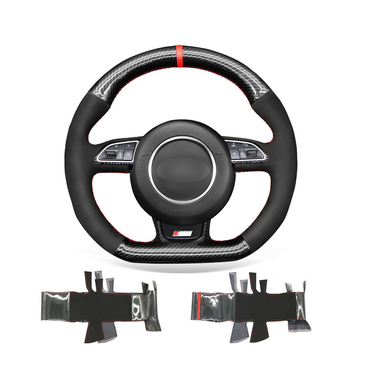 DIY Car Steering Wheel Cover Warp for Audi A5 A7 RS5 RS7 S8 Durable Black Suede PU Carbon Fiber
