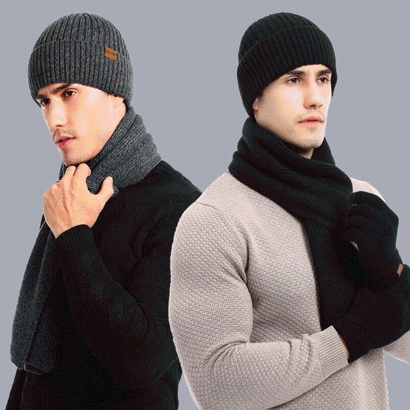 Hats, Scarves & Gloves Sets 2021 Brand High-end Autumn And Winter Warm Suit Mixed Color Knitted Woolen Thick Hat Scarf Three-piece