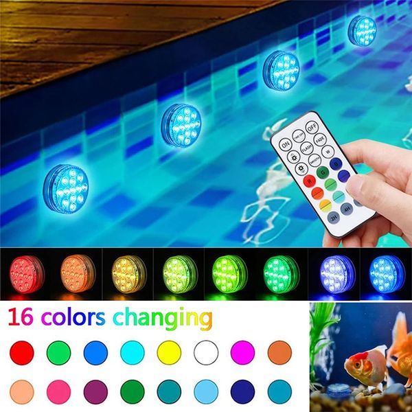 Color 16 Changing Night Light Submersible LED Lights Modes Battery Remote Control Powered Lamps Outdoor IP68 Waterproof Vase Bowl Garden Par