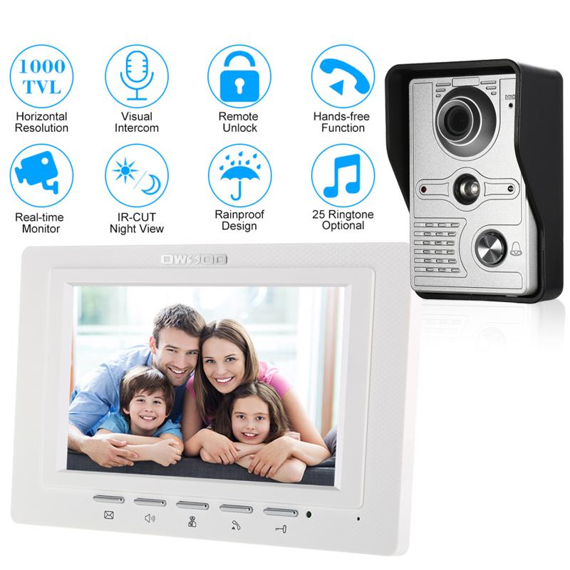 Video Door Phones KKMOON 7 Inch Wired Doorbell Indoor Monitor With IR-CUT Rainproof Outdoor Camera Visual Intercom Audio