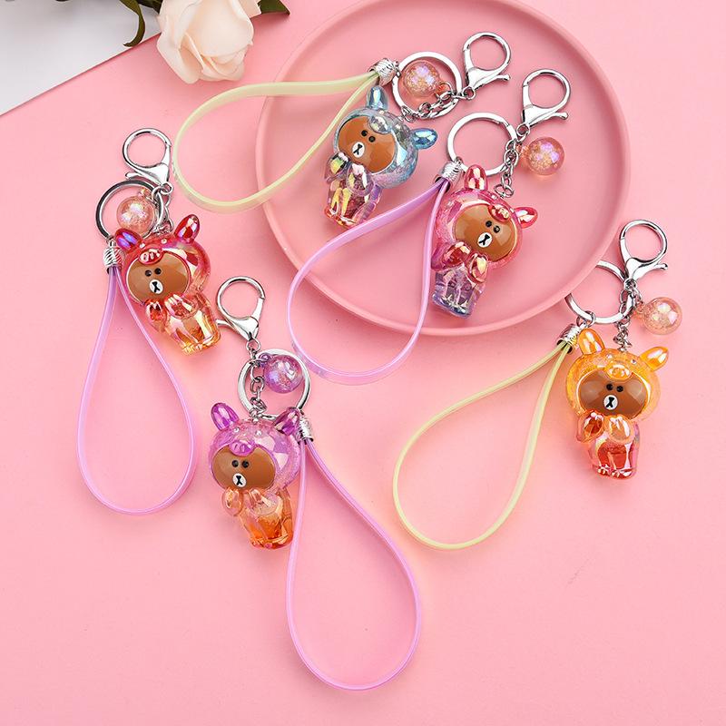 Keychains Korean Bubble Acrylic Cute Bear Creative Pendant Symphony Laser Leather Rope Keyring Bag Car Key Chains Gifts