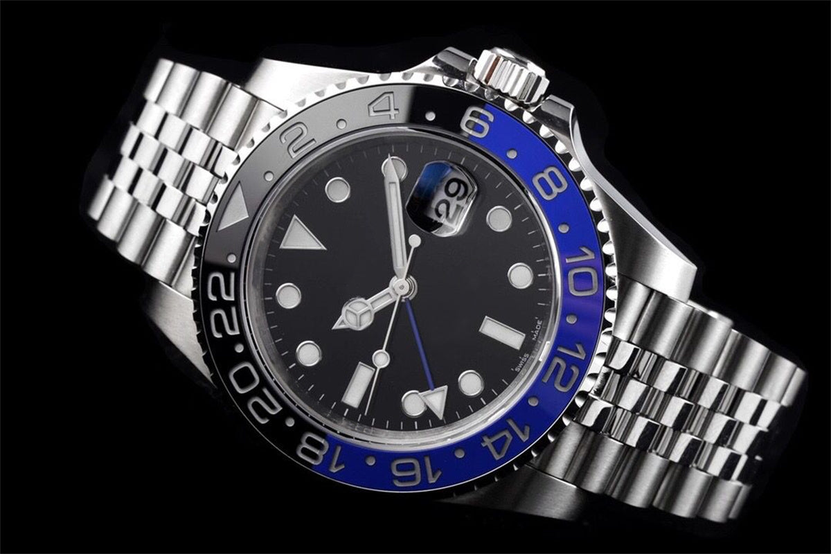 Men&#039;s 4-pin red and blue Cola ceramic ring watch, 316 static steel shell, black dial, automatic mechanical movement, sapphire mirror