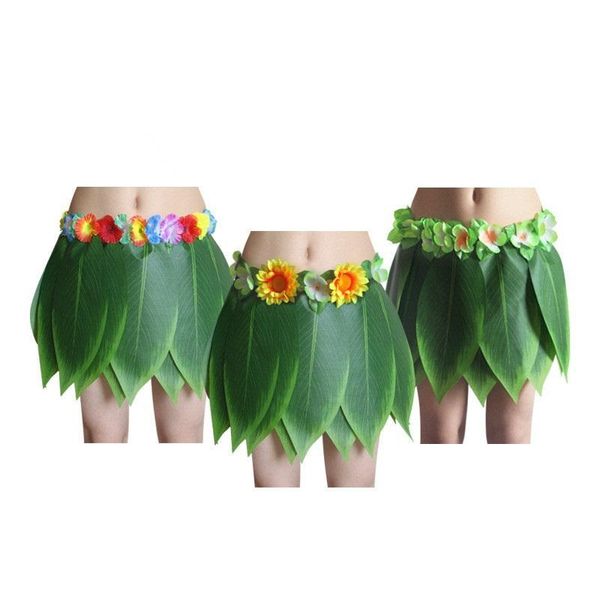Hawaiian Artificial Tropical Green Leaves Flower Skirt Hula Boho Dance Skirts Party Kid Adult Hawaii Grass Skirt Beach Holiday Costume