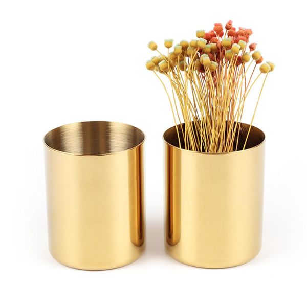 400ml Nordic style brass gold vase Stainless Steel Cylinder Pen Holder for Stand Multi Use Pencil Pot Holder Cup contain