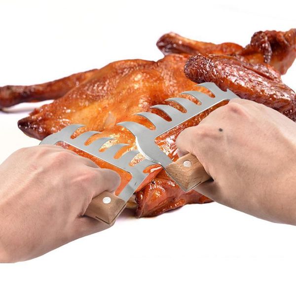 Metal Meat Claws Stainless Steel Meat Forks With Wooden Handle Durable BBQ Meat Shredder Claws Kitchen Tools Barbecue Tool RRD7694
