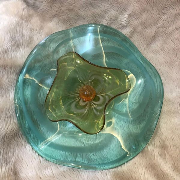 Turquoise Flower Lamp Murano Glass Plates 2 or 3 Layer Wall Mounted Lamps for Home Hotel Art Decoration Diameter 15 to 35 CM