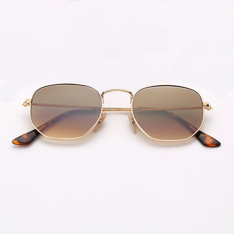 Fashion Mens Sunglasses Hexagonal Sun Glasses Woman Eyeware Gold Frame Pink Mirror Lenses Des Lunettes De Soleil with Top Free leather case and stic