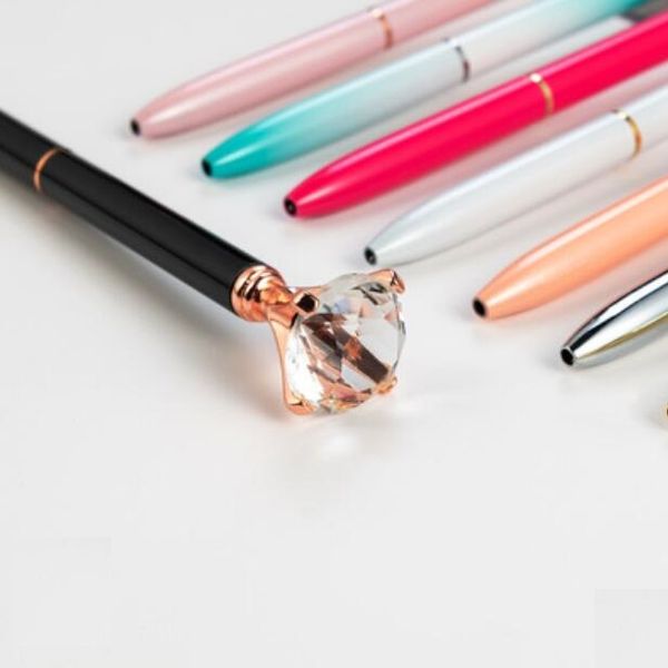 Creative Crystal Glass Kawaii Ballpoint Pen Big Gem Ball Pens With Large Diamond Fashion School Office Supplies