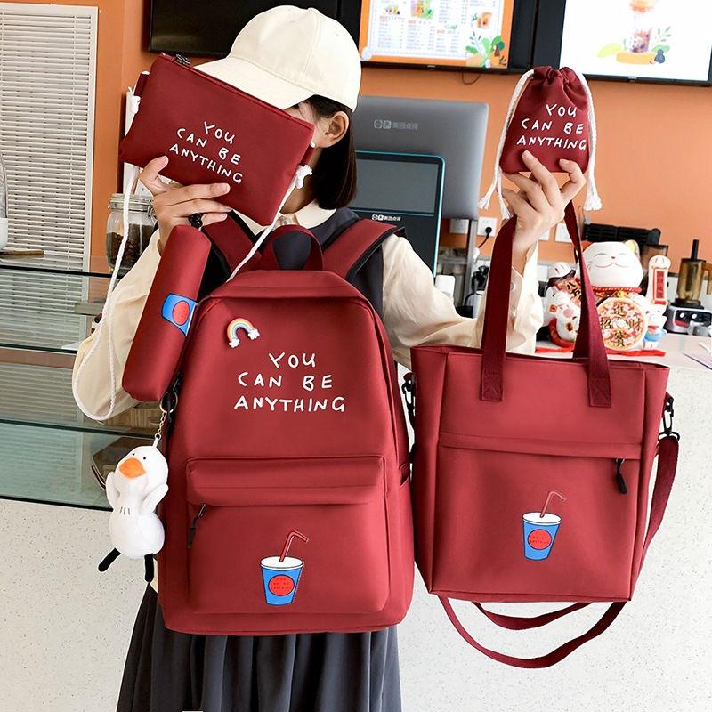 School Bags 5 Pcs Set Women Backpacks Simple Backpack Canvas Light Teen Girls Female Rucksack College Student Schoolbag