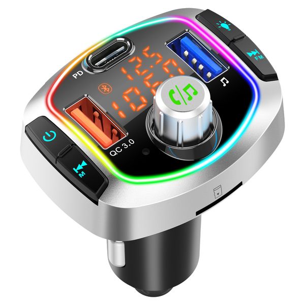 USB Phone charger ,LED Backlit Bluetooth FM Transmitter,Car Radio Transmitters with QC 3.0 +PD Type C Fast Chargers,18W Output,Handsfree Cal