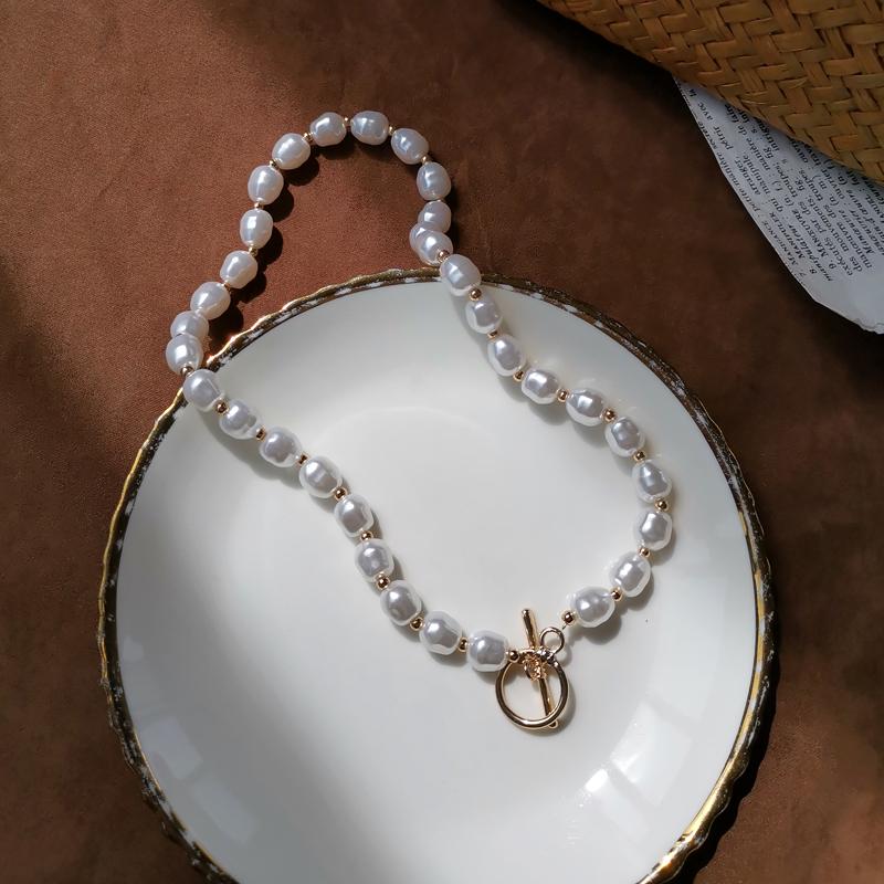 Chokers Fashion Temperament Elegant Irregular Pearl Necklace For Women Baroque Plated Link Chain Necklaces Romantic Wedding