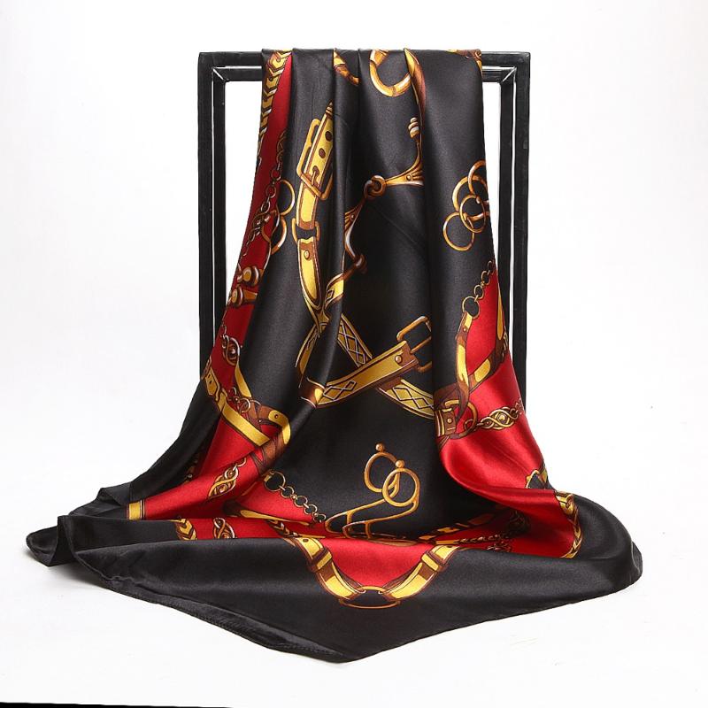 Scarves Head Silk Scarf Women Summer Print Foulard Satin Square Shawl Luxury Designer 90*90cm Female Bandana Large Muslim Hijab