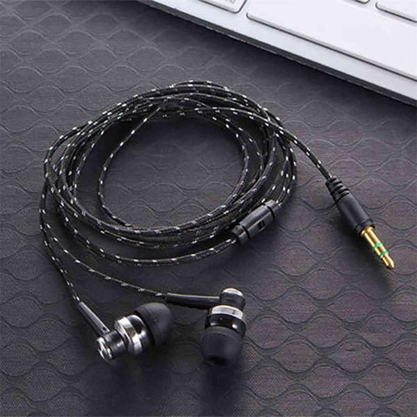 1pcs Hot High Quality Wired Earphone Stereo In-ear 3.5mm Nylon Weave Cable Headset with Mic for Laptop Smartphone Gifts