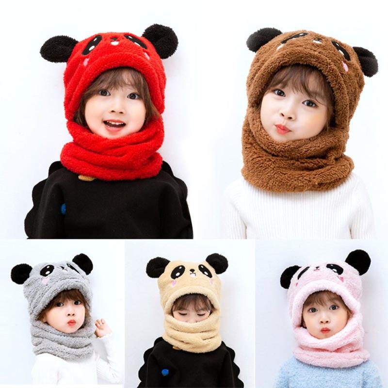 Hats, Scarves & Gloves Sets Panda Full Cover Thicken Coral Velvet Ear Cap Baby Stuff Hat Scarf