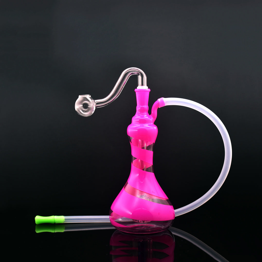 cheapest smoking water pipe mini oil burner bong thick bubbler recycler dab rig bong with silicone tube and 10mm male glass oil burner pipe