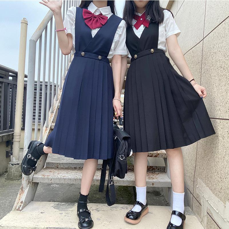 Clothing Sets Japanese Girl&#039;s Women&#039;s Sleeveless Pinafore Dress JK High School Uniform Class Students Cloths
