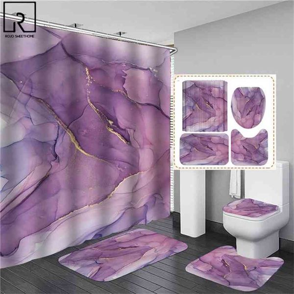 3D Art Geometric Shower Curtains in the Bathroom Waterproof Curtain with Hook Sets Flannel Mat Rugs Carpet Home Decor 210915