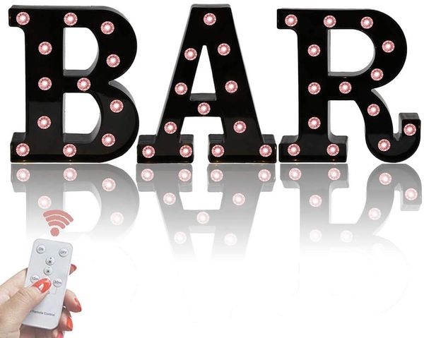 LED Wall Letters Night Lights Alphabet, Diamond Bulbs Marquee with Remote Control for Bar, Christmas Party Decorations - Black Letter B