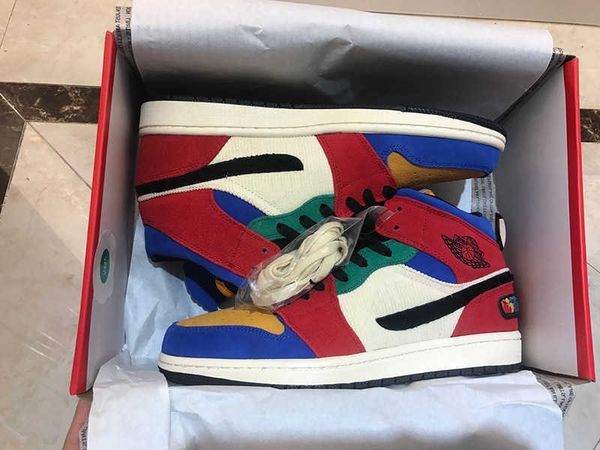 Great Blue The x 1 Mid Fearless Brown Red Men Basketball Sports Shoes 1s BTG suede corduroy Men Athletic SneakersJER2