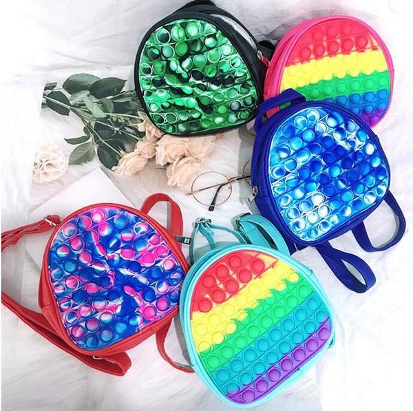 19CM Rainbow Tie Dye Fidget Backpack Bubble Toys Bag Push Bubbles Purses Kids Adult Sports Casual Shoulder Bags Handbag Tote Christmas Gift