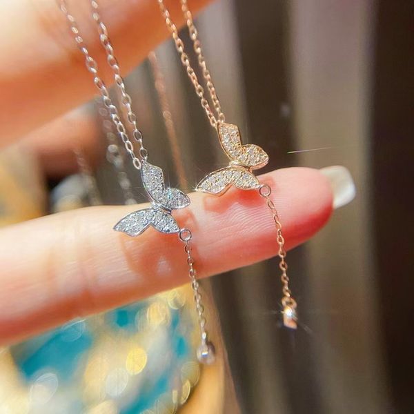 Butterfly 18K Rose Gold Pendant 925 Sterling Silver Wedding Pendants Necklace For Women Charm Party Choker Jewelry Gift