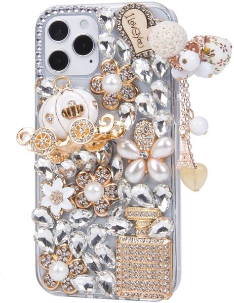 Girls Women 3D Luxury Phone Cases for Iphone 15 14 12 13 11 Pro Max Xr Sparkle Glitter Diamond Crystal Rhinestone Charm Pendant Protective C