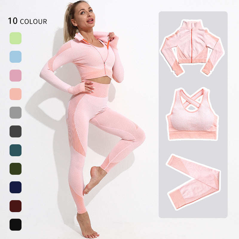 Womens Gym Set Yoga Leggings High Waist pant jacket Sports Bra Tracksuits 3pcs Fitness Breathable active Clothing Woman Yoga Workout Sets Fashion Sp