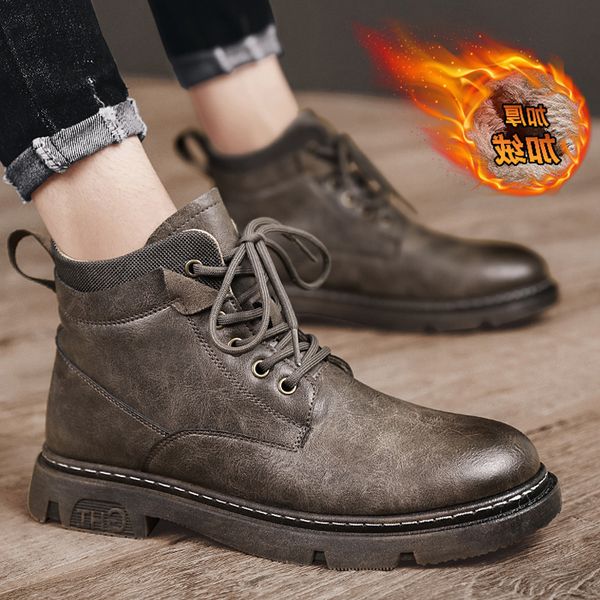 Martin 2021 Autumn and Winter Plush British Medium High Top Leather Shoes Cotton Tooling Boots Men&#039;s Casual