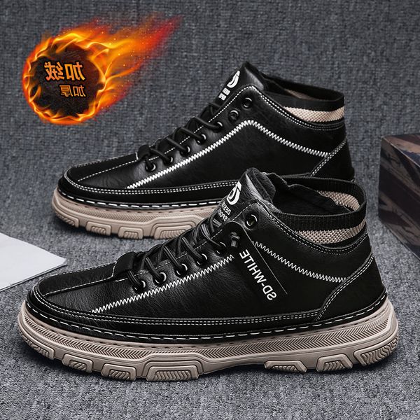 Martin Boots Men&#039;s Winter Plush Warm Cotton Shoes British Wind Work Clothes Leather High Top Waterproof Thickened Snow