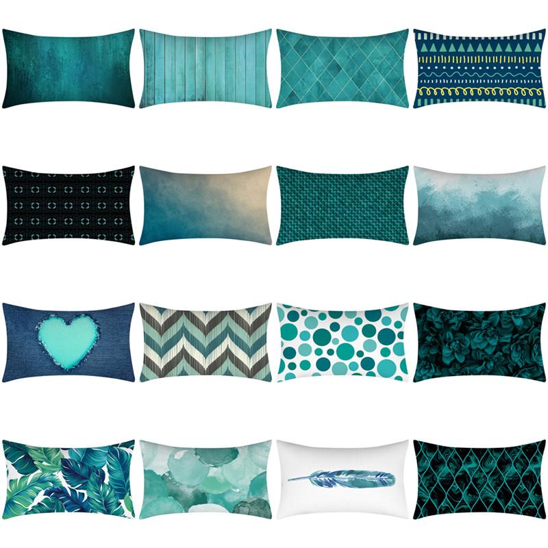 Cushion-Decorative Pillow Teal Blue Pillowcase 30X50 Geometry Cushion Cover Polyester Sofa Cushions Decorative Throw Pillows Nordic Home Dec