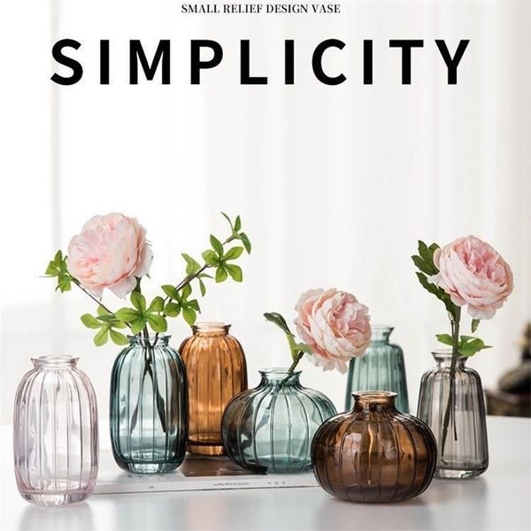 Glass Vase Living Room Decoration Home Flower Container Transparent Crystal Hydroponic Pot Wedding 211215