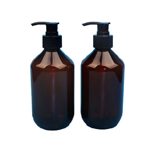 Potable Plastic Brown Bottle Bodiness Round Shoulder Black Collar Lotion Press Pump Empty Cosmetic Refillable Packaging Container 300ml 400m