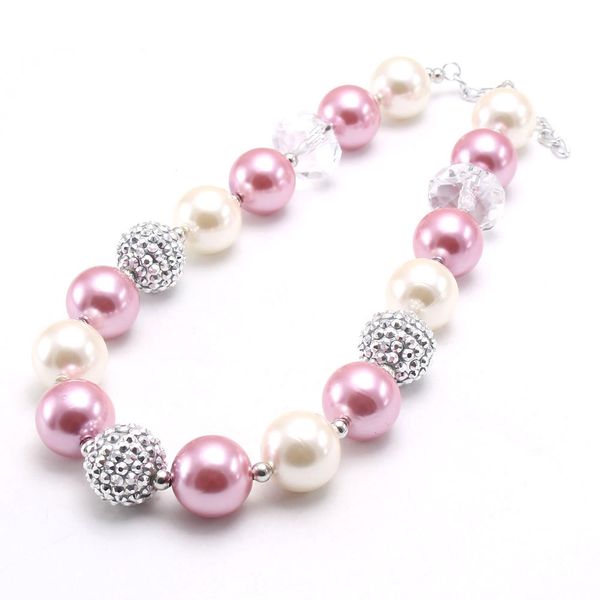 Fashion Pink Beige Chunky Bubblegum Necklaces Kids Girls Handmade DIY ABS Pearl Beaded Necklace For Baby Child Jewelry