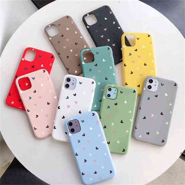 Candy Color Cute Love Heart Phone Case for Iphone 13 12 11 Pro 7 8 Plus x Xs Xr Se Soft Tpu Silicon Back Cover