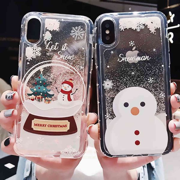 Glitter Dynamic Liquid Phone Case Fashion Girls Year for Iphone 12 11 Pro 6 8plus x Xr Xs Christmas Quicksand Cover